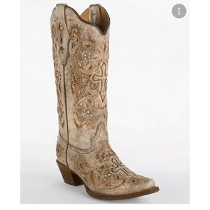 Corral cut out sand Plato Broce inlay cross western boots
